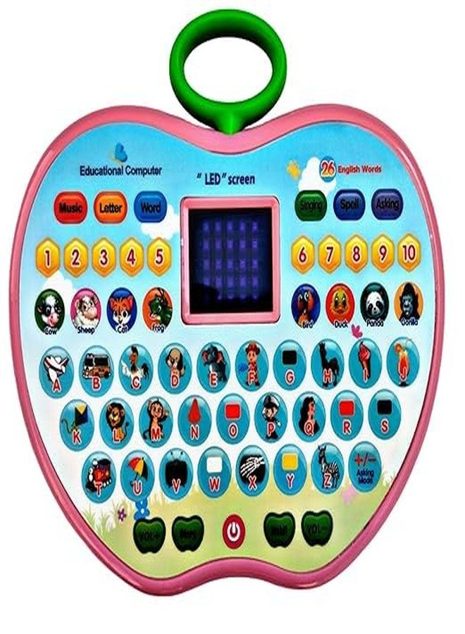 RUHANI Apple Shape Educational Computer Toy, LED Display, Learning Alphabets Numbers Words Animals, Music Function, 25 x 15 cm, Pink - Image 3
